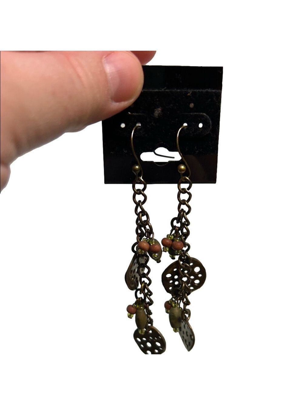 Vintage-Style Bronze Dangle Earrings with Beaded Accents Bohemian